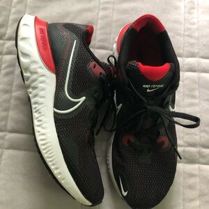Nike Renew Run Black White and Red Athletic Sneakers